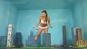 Morgan stars in her first city video. She really had a blast destroying the city. She eats and stomps on the many citizens and even crushes one with her cleavage. Then she destroys the entire city.
