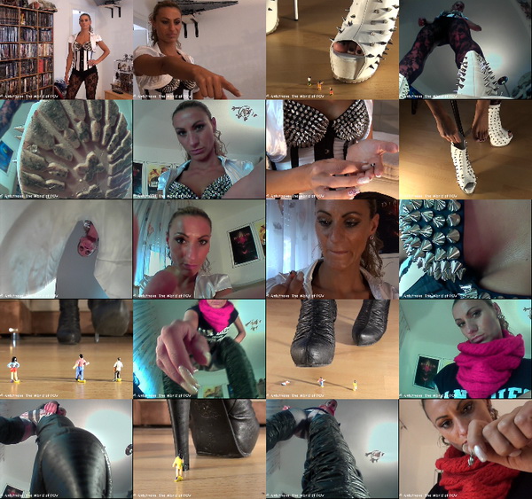 Two great movies with Miss Kitty and some shrunken people. Many crush pov scenes, inshoe-crush (out-of-shoe pov), vore and a gentle ending. And of course a gorgeous Lady with great outfits and cool shoes - Enjoy!
