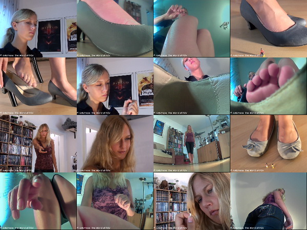 Two new movies with our great giantess Blue Eyes. First she shrinks you and your new girlfriend to bug size. After the little girl gets crushed, Blue Eyes put you on her chair....  In the second movie you crawl around her nice shoes, just to end up inside ... Great POV, close ups, out-of-shoe pov and butt crush scenes - Enjoy!
