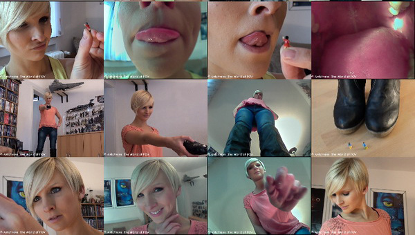 Two great new movies with our cute giantess Tanija. First she shrinks you and your new girlfriend to bug size. After the little girl gets crushed, Tanija put you on her chair.... In the second movie she accidentally steps on a little familiy, crushing the mother. Tanija is very angry about it, so she takes care of the other family members. Including: great close ups, crush, accidentally crush, butt crush pov and vore pov- Enjoy!
