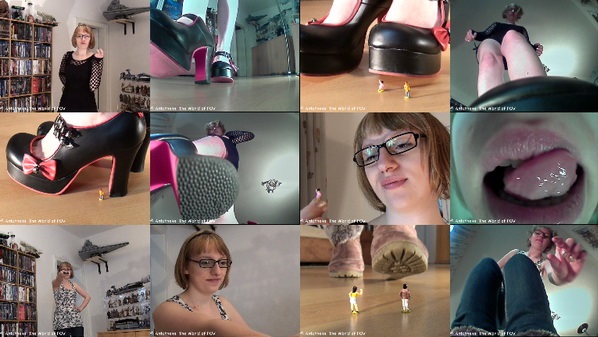 The next two movies with Goddess Beccy and some shrunken people. She shrinks them to have some fun! With her cute outfits she crushs them, eats them or just sit on them - Enjoy!
