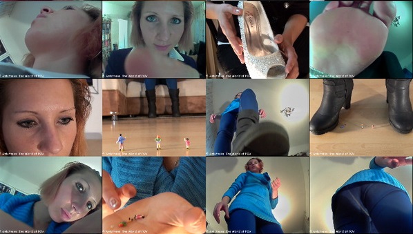 Two great new movies with our cute model Kristina: A little man climbs up all the way to her shoulder, but he gets caught and ends up in her shoe. In the second movie Kristina finds a shrunken family - but instead of helping them, she's having some fun by crushing one after another in different ways. Many close ups, great pov views, crush, butt crush, vore pov, out-of-shoe pov and a cute girl - Enjoy!
